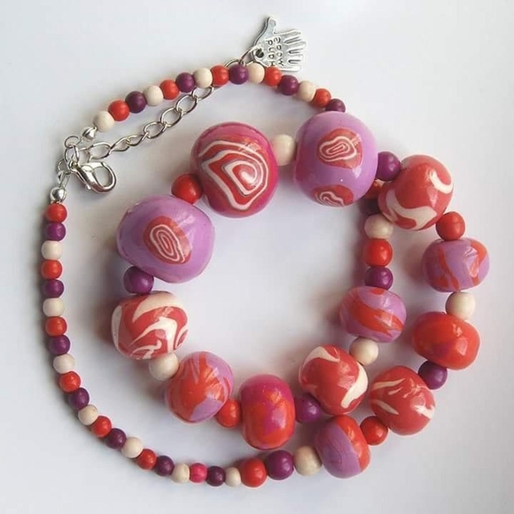 OOAK Handmade Necklace with Handmade Polymer Clay Beads - Picture 2 of 2